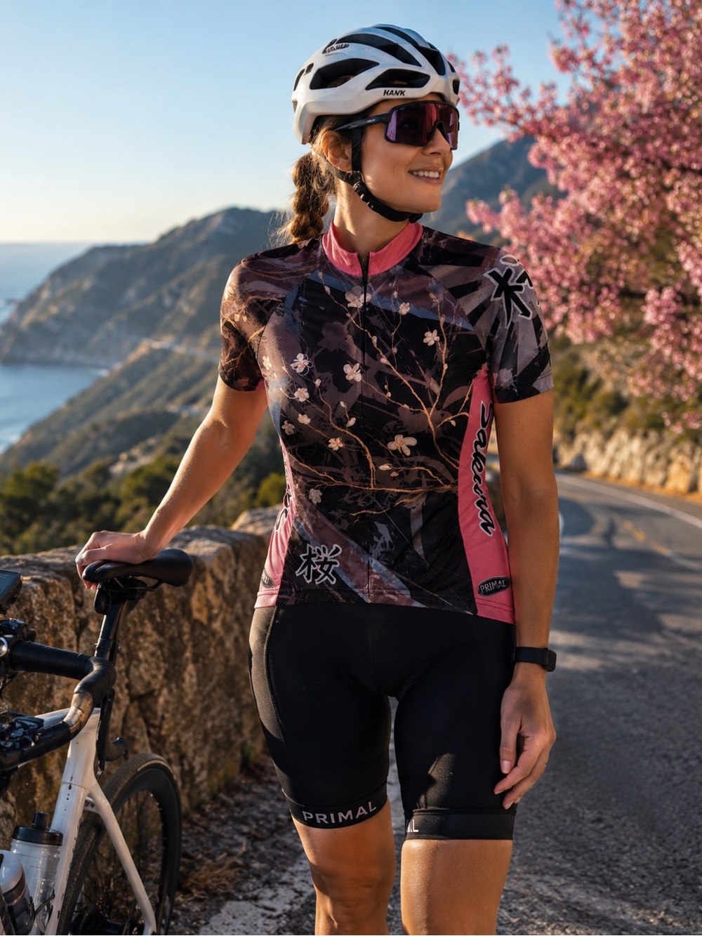 Primal Wear Sakura Cherry Blossom Cycling Jersey Full Zip Road Bike EUC